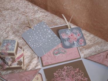 Explosionsbox - Hochzeit - mit Glückwünschen - Geldgeschenk in weiß, Taupe, rosa