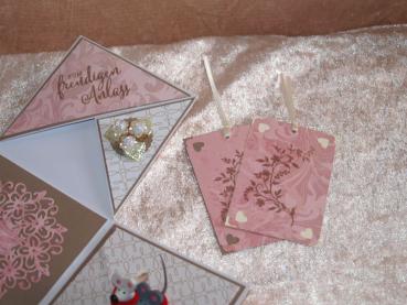 Explosionsbox - Hochzeit - mit Glückwünschen - Geldgeschenk in weiß, Taupe, rosa