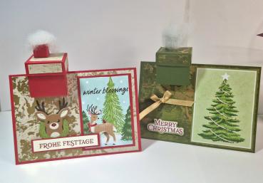 Weihnachtskarte mitt Häuschen als Schornstein - Frohe Festtage oder Merry Christmas