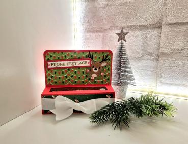 Weihnachtliche Verpackung mit 3 goldene Kugeln