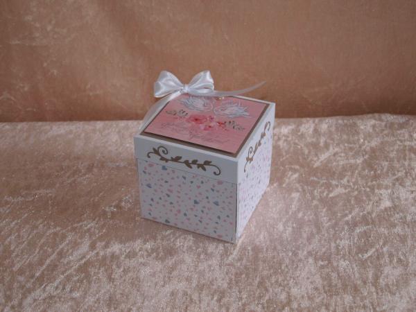 Explosionsbox - Hochzeit - mit Glückwünschen - Geldgeschenk in weiß, Taupe, rosa