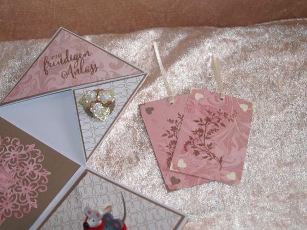 Explosionsbox - Hochzeit - mit Glückwünschen - Geldgeschenk in weiß, Taupe, rosa