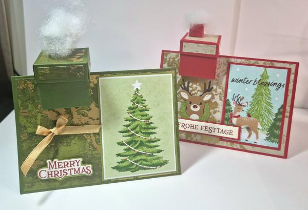 Weihnachtskarte mitt Häuschen als Schornstein - Frohe Festtage oder Merry Christmas