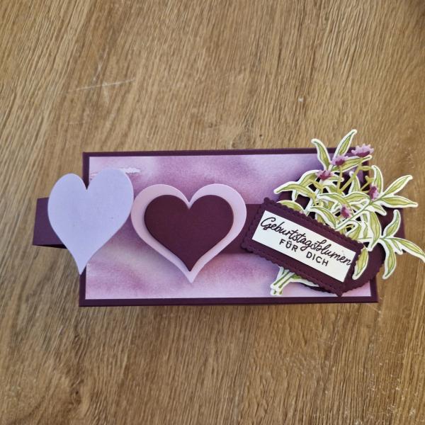 Eine Verpackung der Umarmung - zum Geburtstag - Brombbermousse/ Fresienlila