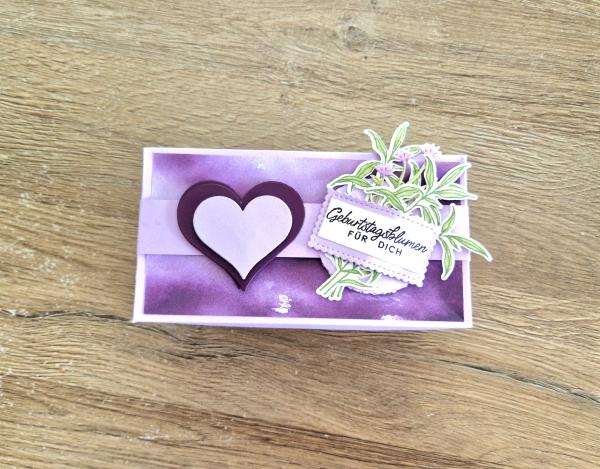 Eine Verpackung der Umarmung - zum Geburtstag - Brombbermousse/ Fresienlila